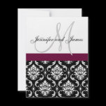 Wedding Invitation Monogram Wine & White Damask