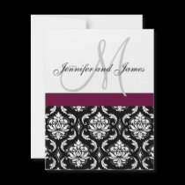 Wedding Invitation Monogram Wine & White Damask