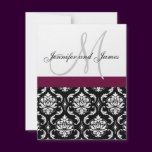 Wedding Invitation Monogram Wine & White Damask