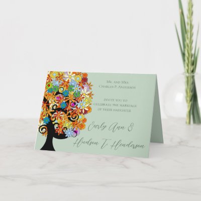 Wedding Invitation MultiColored Flower Love Tree Greeting Cards by samack