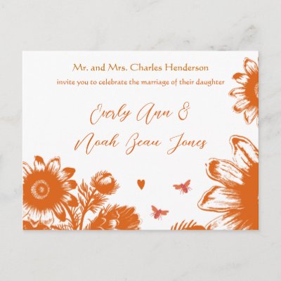 Vintage Postcard Wedding Invitations on Wedding Invitation  Orange Vintage Flowers Post Card From Zazzle Com