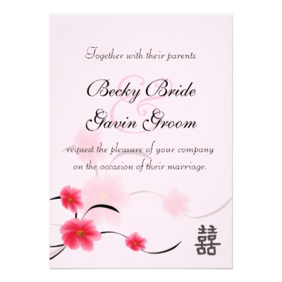 Wedding Invitation Pink Blossom Double Happiness