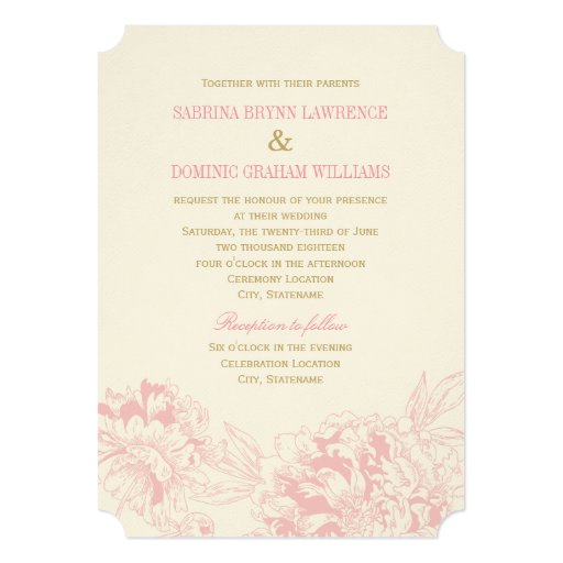 Wedding Invitation Pink Floral Peony Design Zazzle