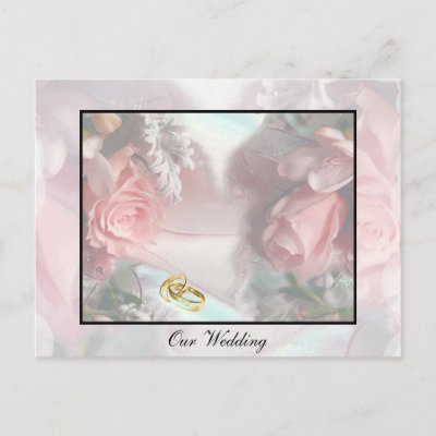 Wedding Invitation Postcard by elenaind Beautiful pink roses in soft light