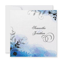 Wedding Invitation Pretty Blue Purple Leafy Floral