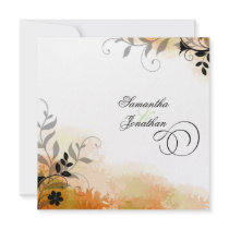Wedding Invitation Pretty Orange Leafy Floral