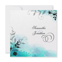 Wedding Invitation Pretty Teal Purple Leafy Floral