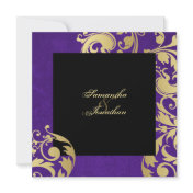 Wedding Invitation Purple Gold Black Pretty Floral