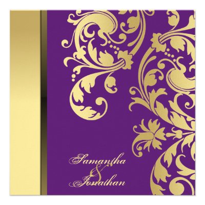 Wedding Invitation Purple Gold Shimmer Floral