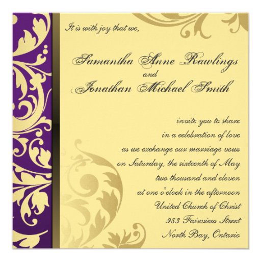 Wedding Invitation Purple Gold Shimmer Floral