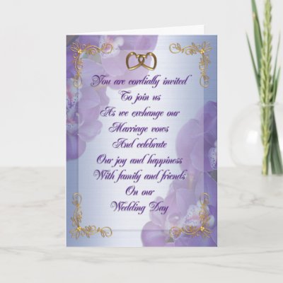 Wedding invitation Purple orchids gold hearts Greeting Card by Irisangel