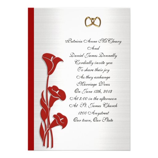 Wedding Invitation red calla lily