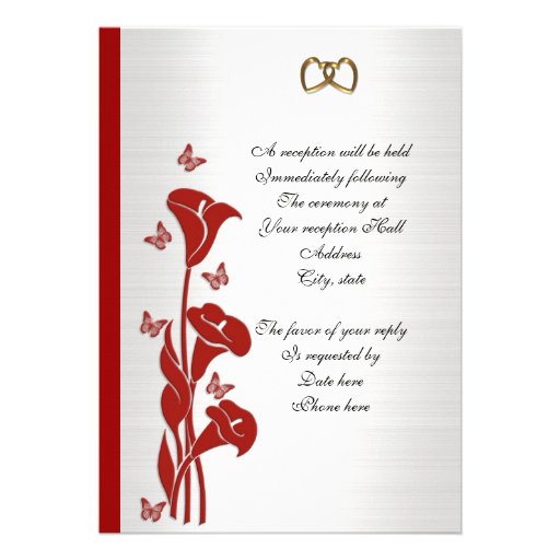 Wedding Invitation red calla lily and butterflies