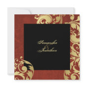 Wedding Invitation Red Gold Black Pretty Floral