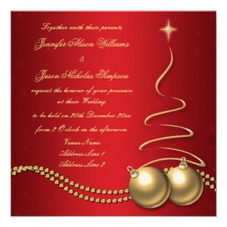 Wedding Invitation Red with Gold Christmas Tree