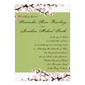 Wedding Invitation Sage Green Cherry Blossom