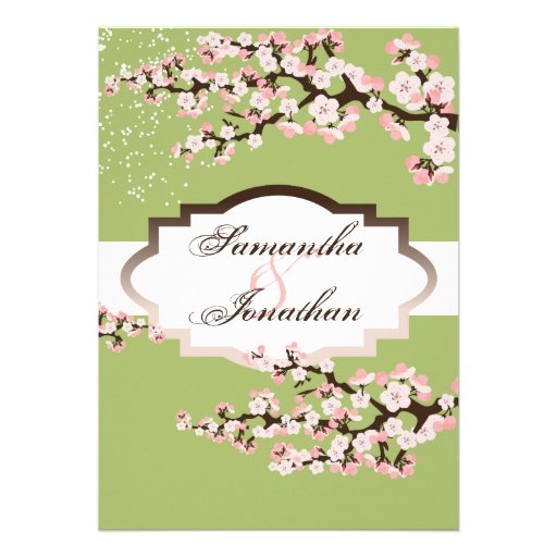 Wedding Invitation Sage Green Cherry Blossom
