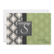 Wedding Invitation - Sage Green Damask Monogram
