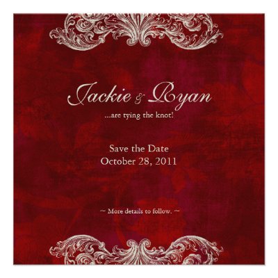 Wedding Invitation Save the Date Antique Roses red