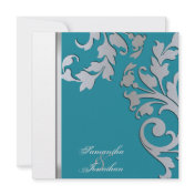 Wedding Invitation Silver Sparkle Floral Swirls
