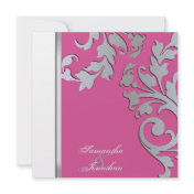 Wedding Invitation Silver Sparkle Floral Swirls