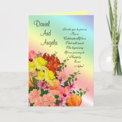 Wedding invitation Spring flowers on rainbow color Card by Irisangel