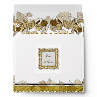 Wedding Invitation Square Envelope White Gold Leaf envelope