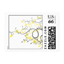 Wedding Invitation Stamp Yellow & Gray Swirls