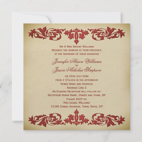 Wedding Invitation Vintage Leaf Scroll in Neutrals invitation