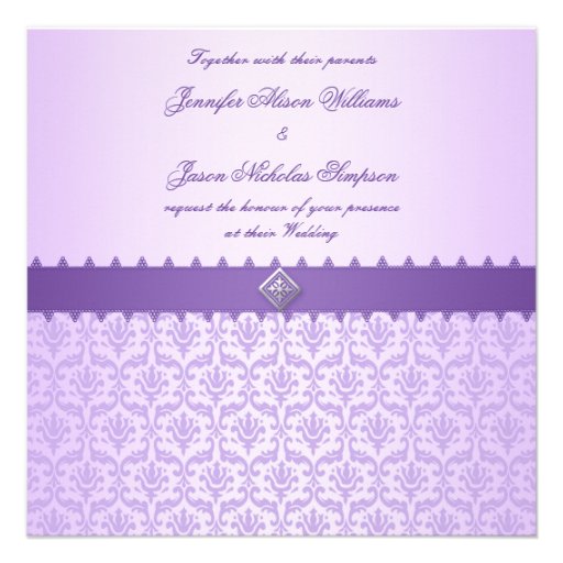 Wedding Invitation Vintage Lilac Damask & Ribbon