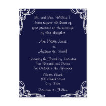 Wedding Invitation White Corners Swirl on Plum postcards