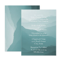 Wedding Invitation White On Misty SeaBlue postcards