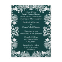 Wedding Invitation White On SeaBlue Vintage Flower postcards