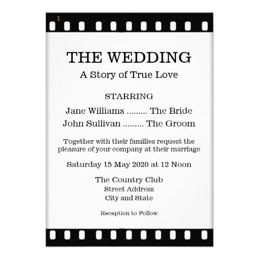 Wedding Invitation With A Movie Film Theme