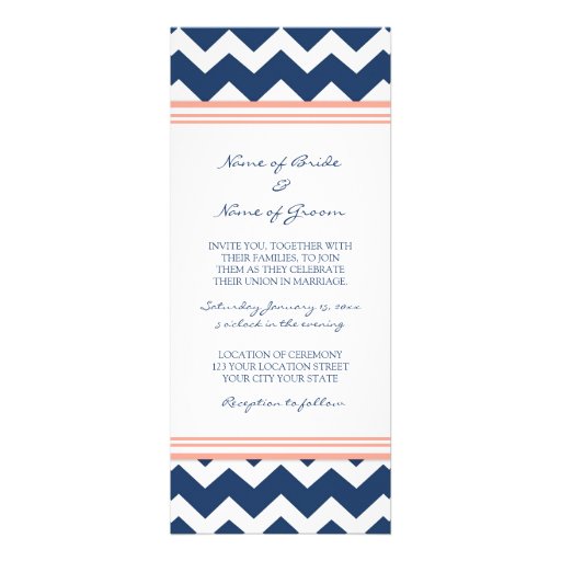 Wedding Invitations Blue Coral Chevron