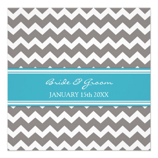 Wedding Invitations Blue Grey Chevron