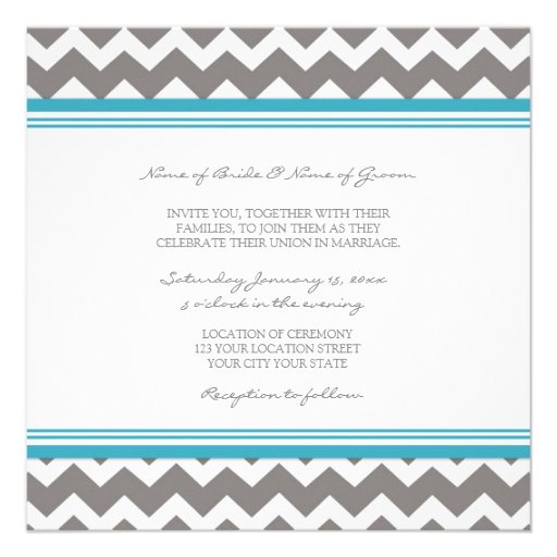Wedding Invitations Blue Grey Chevron