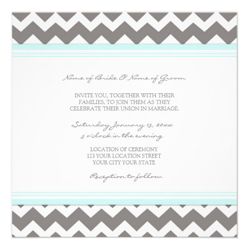 Wedding Invitations Blue Grey Chevron