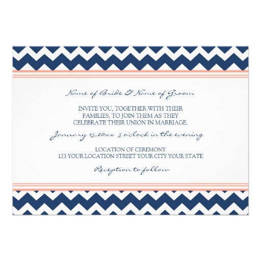 Wedding Invitations Coral Blue Chevron
