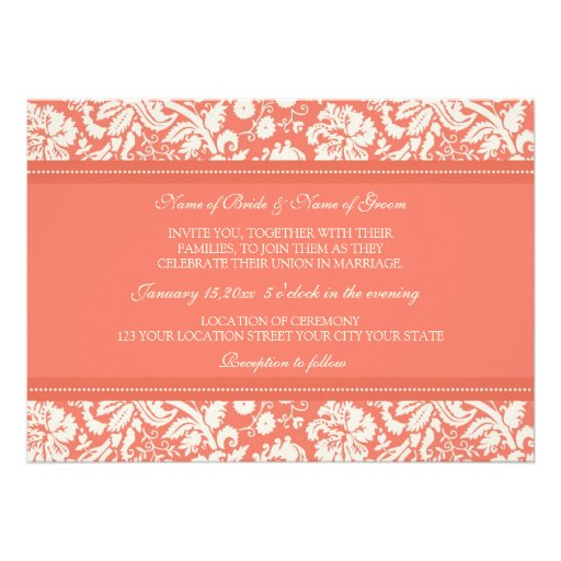 Wedding Invitations Coral Cream Damask