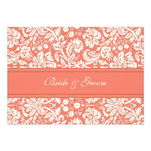Wedding Invitations Coral Cream Damask (front side)