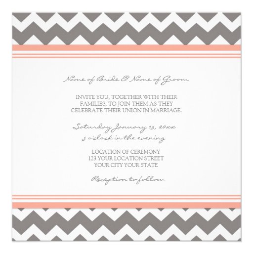 Wedding Invitations Coral Grey Chevron