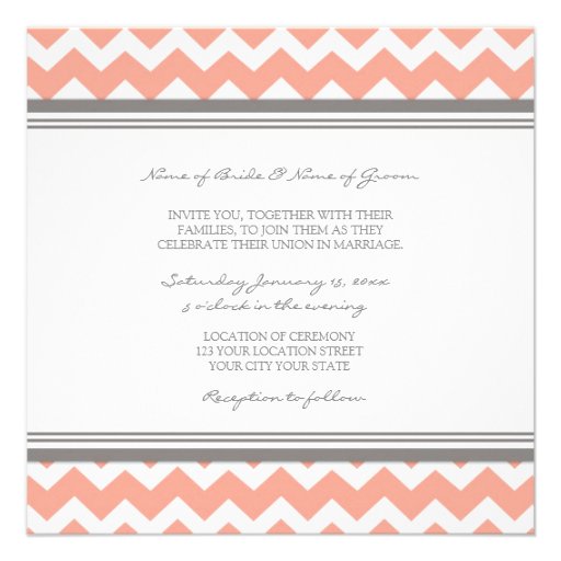 Wedding Invitations Coral Grey Chevron