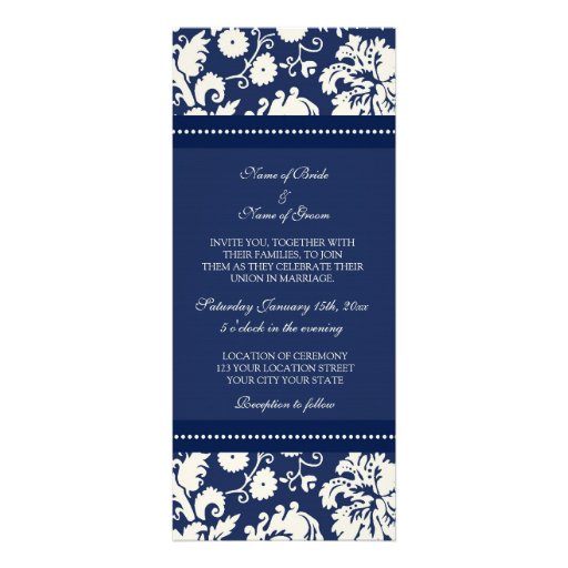 Wedding Invitations Dark Blue Cream Damask