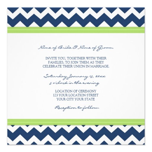 Wedding Invitations Dark Blue Lime Chevron