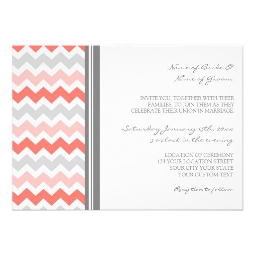 Wedding Invitations Grey Coral Chevron
