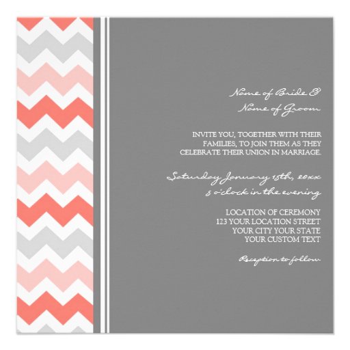 Wedding Invitations Grey Coral Chevron