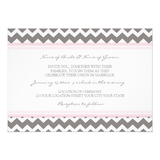 Wedding Invitations Grey Pink Chevron
