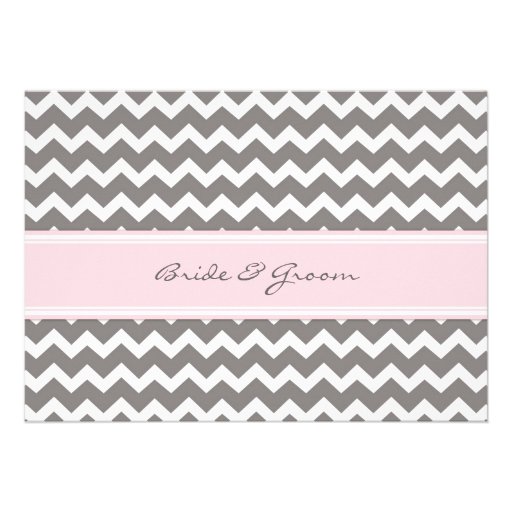 Wedding Invitations Grey Pink Chevron