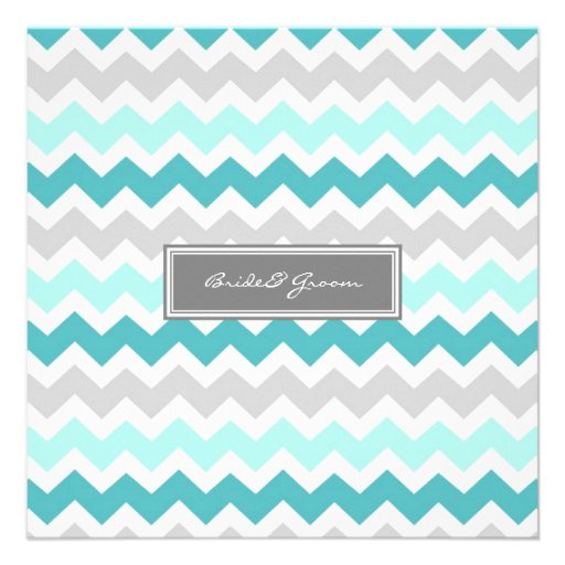 Wedding Invitations Grey Teal Chevron